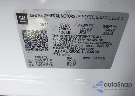 2020 GMC Terrain Awd Denali z USA, uszkodzony, nr VIN 3GKALXEX0LL184099